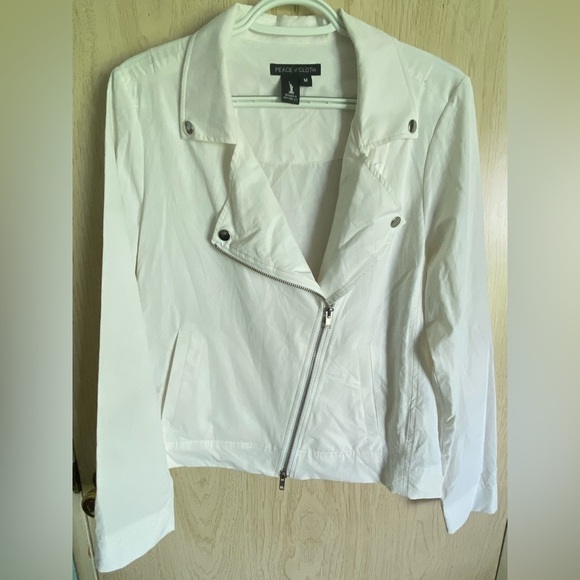 PEACE OF CLOTH by Jaime MAJESTIC STRETCH MARIEL MOTO JACKET Bleach White Sz Med - Picture 2 of 16